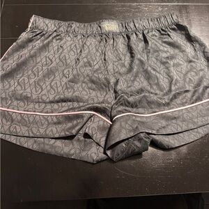 Victoria's Secret Black Satin Logo Lounge Shorts with Pink Piping